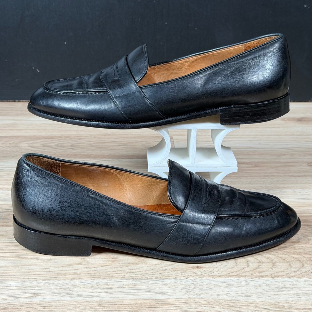 Polo Ralph Lauren Penny Loafers Mens Size 9.5 D Black Leather Bench Made Italy